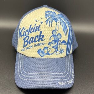 Disney Parks Navy Cream Woven Adult Cap Kickin’ Back And Takin’ Names